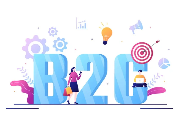 B2C Business Consumer Marketing Vector Illustration Inglês Empresários Clientes Definir — Vetor de Stock
