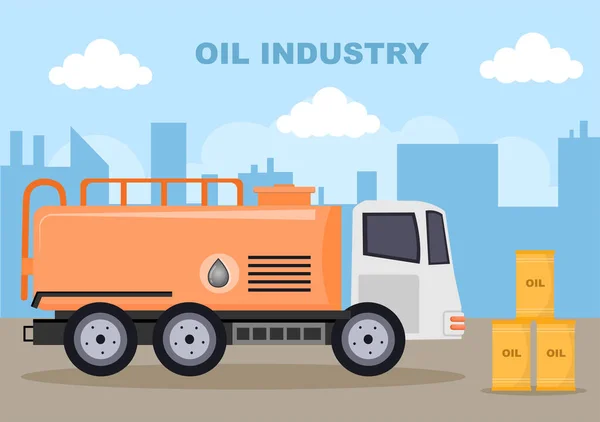 Ilustración Vectorial Industria Del Gas Petróleo Extracción Crudo Planta Refinería — Vector de stock