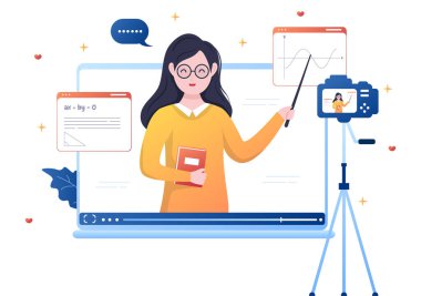 Video Tutorialleri Arkaplan Vektörü İllüstrasyonu. Eğitim, Web Afişi, Broşürler, Poster ya da Kitap Kapağı Hakkında Bilgisayarda İzleme ve Yayınlama
