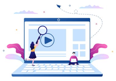 Video Tutorialleri Arkaplan Vektörü İllüstrasyonu. Eğitim, Web Afişi, Broşürler, Poster ya da Kitap Kapağı Hakkında Bilgisayarda İzleme ve Yayınlama