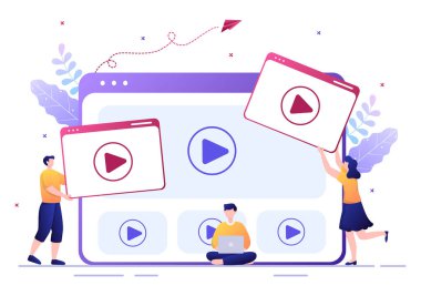 Video Tutorialleri Arkaplan Vektörü İllüstrasyonu. Eğitim, Web Afişi, Broşürler, Poster ya da Kitap Kapağı Hakkında Bilgisayarda İzleme ve Yayınlama