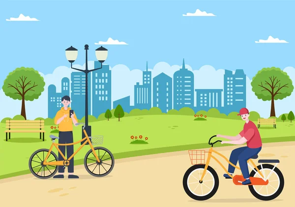 Bicicleta Vector Ilustración Plana Gente Montando Bicicletas Deportes Actividades Recreativas — Vector de stock