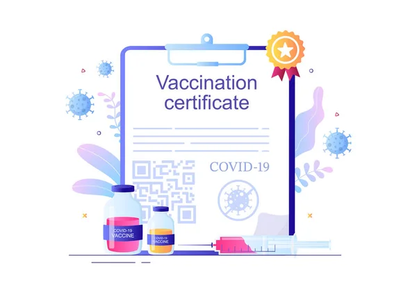 Covid Certificado Vacunación Icono Con Documento Como Prueba Vacunación Forma — Vector de stock