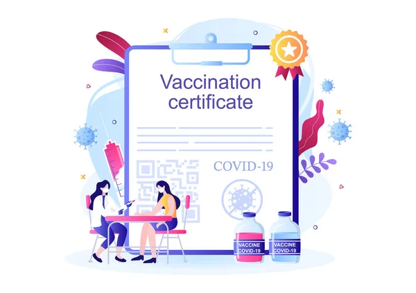 Covid Certificado Vacunación Icono Con Documento Como Prueba Vacunación Forma — Vector de stock