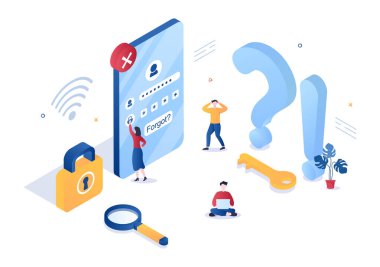 Web sayfası, Koruma, Güvenlik, Anahtar, Akıllı Telefon 'da Erişim Sistemi veya Bilgisayar Düz Vektör İllüstrasyonu için Parola ve Hesap Girişi Unutuldu