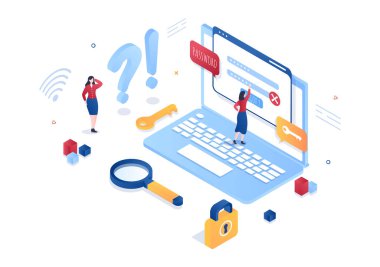 Web sayfası, Koruma, Güvenlik, Anahtar, Akıllı Telefon 'da Erişim Sistemi veya Bilgisayar Düz Vektör İllüstrasyonu için Parola ve Hesap Girişi Unutuldu