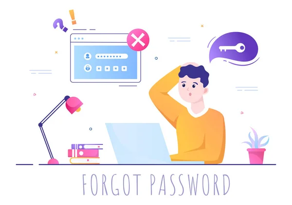 Glömt Lösenord Och Konto Logga För Webbsida Skydd Säkerhet Nyckel — Stock vektor