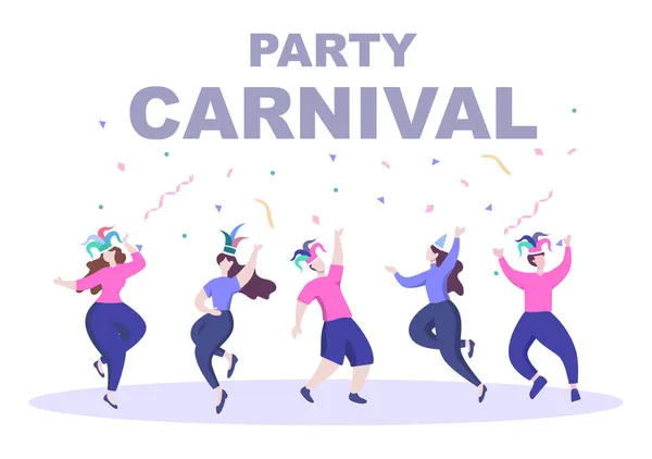 Feliz Carnaval Celebração Fundo Vector Ilustração Festival Pessoas Com Festa — Vetor de Stock