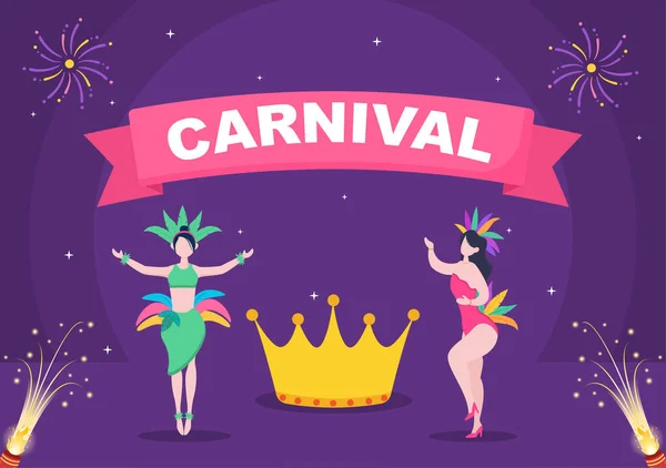 Feliz Carnaval Celebração Fundo Vector Ilustração Festival Pessoas Com Festa — Vetor de Stock