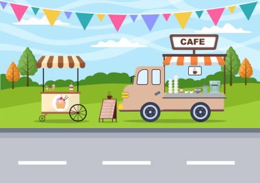 Karnaval, sirk, lunapark ya da lunapark ile yaz fuarı. Atlıkarınca, Hız treni, Hava Balonu ve Çocuk Bahçesi Vektör Resimleri