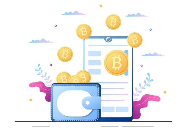 Criptomoeda Wallet App Celular Blockchain Tecnologia Bitcoin Mercado Monetário Altcoins — Vetor de Stock