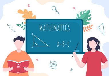 Eğitim ve Bilgi Matematiği Öğrenme Geçmişi Çizgi Film Vektör İllüzyonu. Bilim, Teknoloji, Mühendislik, Formül veya Temel Matematik