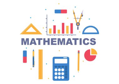 Eğitim ve Bilgi Matematiği Öğrenme Geçmişi Çizgi Film Vektör İllüzyonu. Bilim, Teknoloji, Mühendislik, Formül veya Temel Matematik