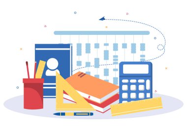 Eğitim ve Bilgi Matematiği Öğrenme Geçmişi Çizgi Film Vektör İllüzyonu. Bilim, Teknoloji, Mühendislik, Formül veya Temel Matematik