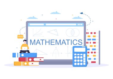 Eğitim ve Bilgi Matematiği Öğrenme Geçmişi Çizgi Film Vektör İllüzyonu. Bilim, Teknoloji, Mühendislik, Formül veya Temel Matematik
