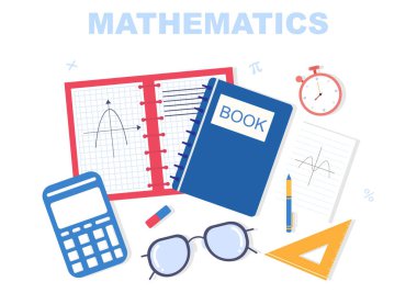 Eğitim ve Bilgi Matematiği Öğrenme Geçmişi Çizgi Film Vektör İllüzyonu. Bilim, Teknoloji, Mühendislik, Formül veya Temel Matematik