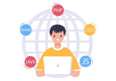 Teknoloji, Mühendislik Ekibi, Kodlama, Pazarlama, İşletme ve Sunum için Bilgisayar Vektörü İllüzyonu Yazılım Geliştirme ve Programlama Kodu