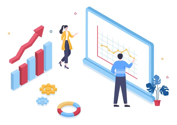 Presentatie Marketing Planning Cartoon Vector Illustratie Strategie Van Het Businessplan — Stockvector