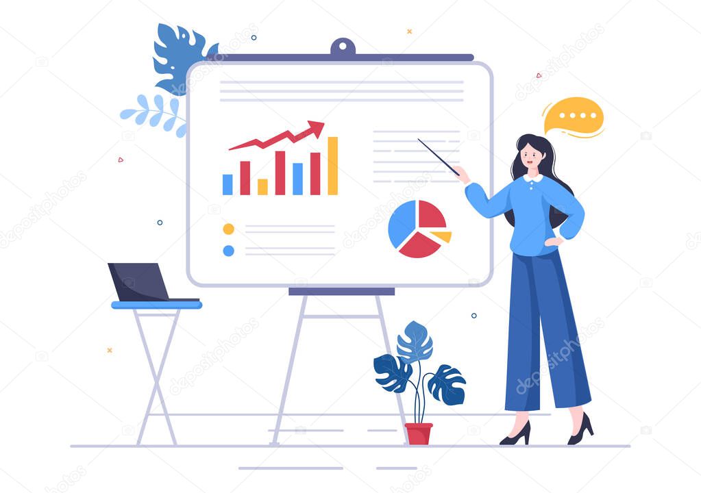 Presentation Marketing Planning Cartoon Vector Illustration. Businessman Plan Strategy and Business Meeting to Carry out the New Project Concept