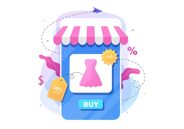 Loja Móvel Compras Online Ilustração Vetor Aplicações Promoção Pagamento Compra — Vetor de Stock