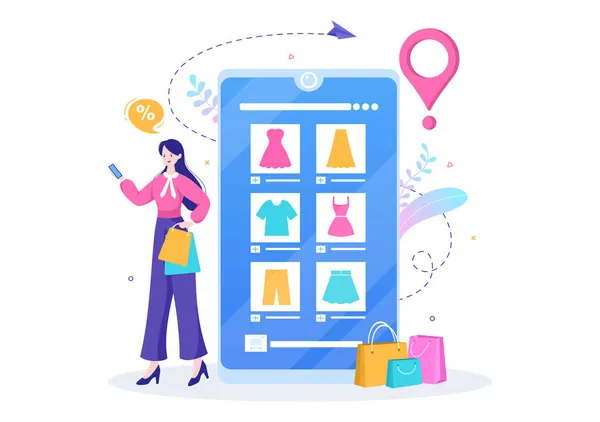 Mobile Store Shopping Online Στο Application Vector Illustration Προώθηση Digital — Διανυσματικό Αρχείο