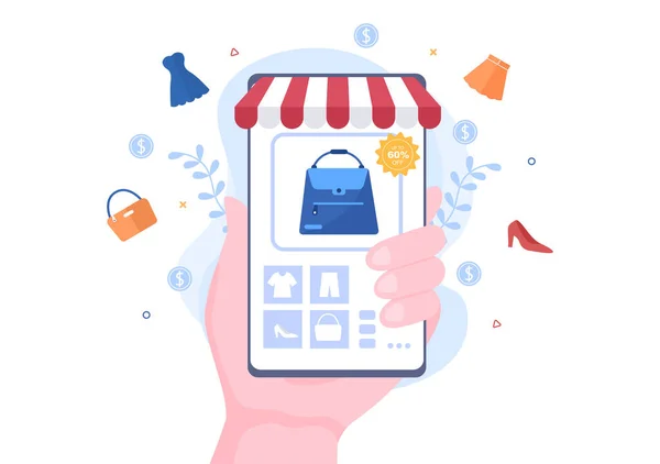 Mobile Store Shopping Online Στο Application Vector Illustration Προώθηση Digital — Διανυσματικό Αρχείο