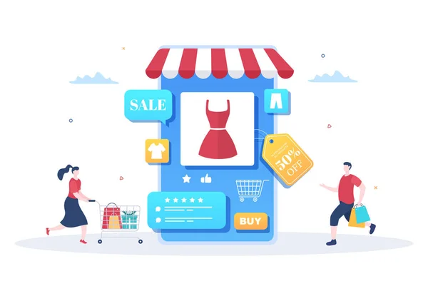 Mobile Store Shopping Online Στο Application Vector Illustration Προώθηση Digital — Διανυσματικό Αρχείο