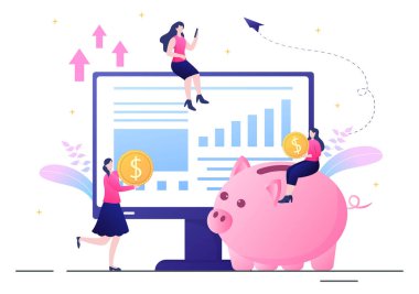 Yatırım Finansal Başarı Özgürlük Düz Vektör İllüzyonu. Finansman Kuyusu Yönetimiyle Sermaye ve Kârları Artıran İş Adamları