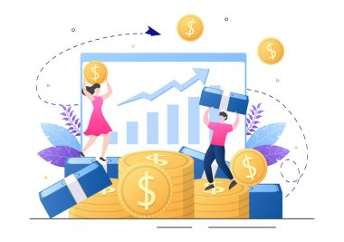 Yatırım Finansal Başarı Özgürlük Düz Vektör İllüzyonu. Finansman Kuyusu Yönetimiyle Sermaye ve Kârları Artıran İş Adamları