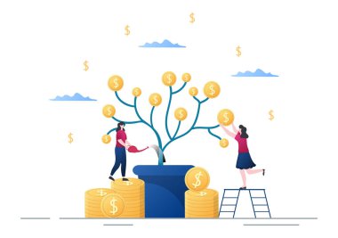 Yatırım Finansal Başarı Özgürlük Düz Vektör İllüzyonu. Finansman Kuyusu Yönetimiyle Sermaye ve Kârları Artıran İş Adamları
