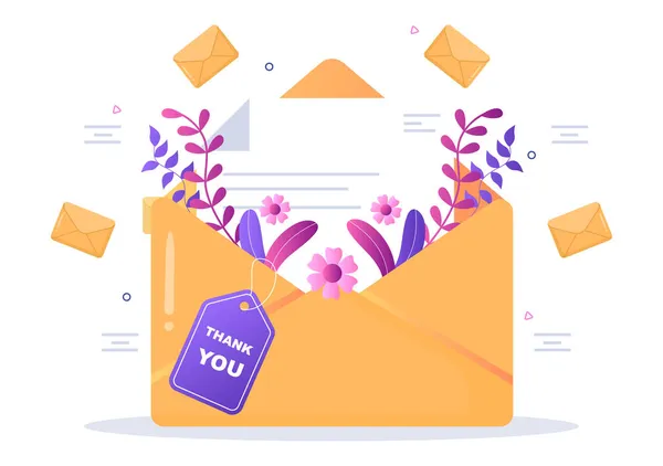Email Thank You Banner Platte Illustratie Met Envelop Wenskaart Tekst — Stockvector