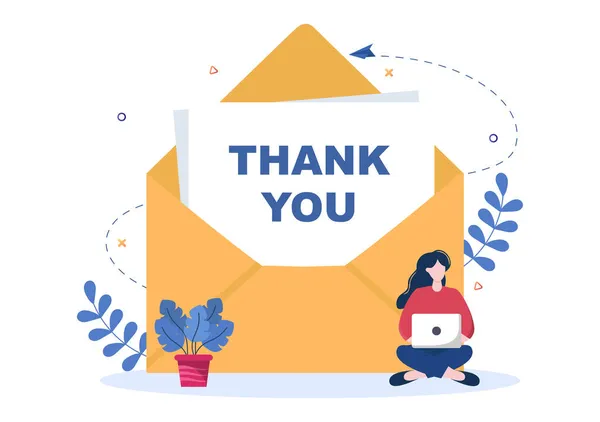 Email Thank You Banner Platte Illustratie Met Envelop Wenskaart Tekst — Stockvector