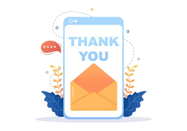 Email Thank You Banner Płaska Ilustracja Koperta Karta Okolicznościowa Tekst — Wektor stockowy