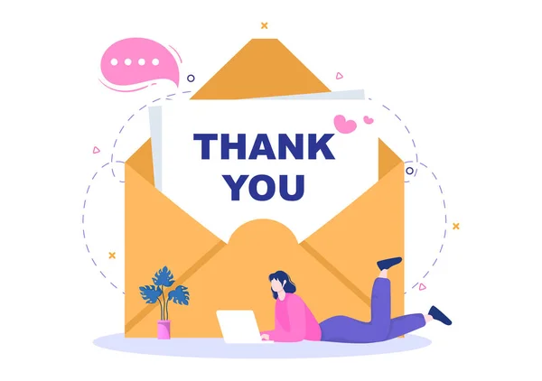 Email Thank You Banner Platte Illustratie Met Envelop Wenskaart Tekst — Stockvector