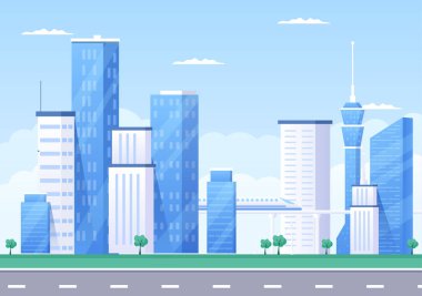 Modern Şehir Peyzaj Binaları ve Mimari Emlak Silueti Vektör Arkaplan Resimleri Basit Geometrik Düz Biçim Çizgisi