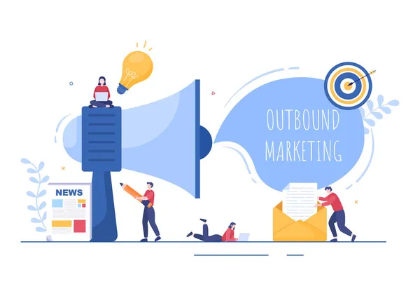 Outbound Marketing Business Vector Illustratie Met Megaphone Design Klanten Offline — Stockvector