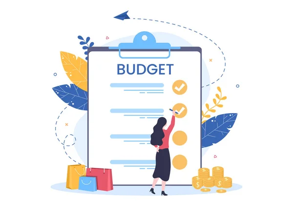 Budget Financial Analyst Managing Planning Spending Money Checklist Clipboard Calculator — Vettoriale Stock