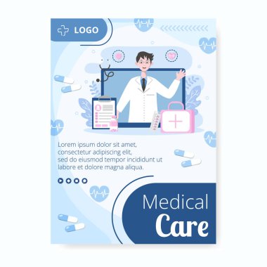 Sosyal medya, Besleme, Kart, Selamlama, Yazdırma ve Web İnternet İlan Şablonları İçin Uygun Kare Arkaplan Düzenlenebilir Tıbbi Sağlık Flat Tasarımı Posteri