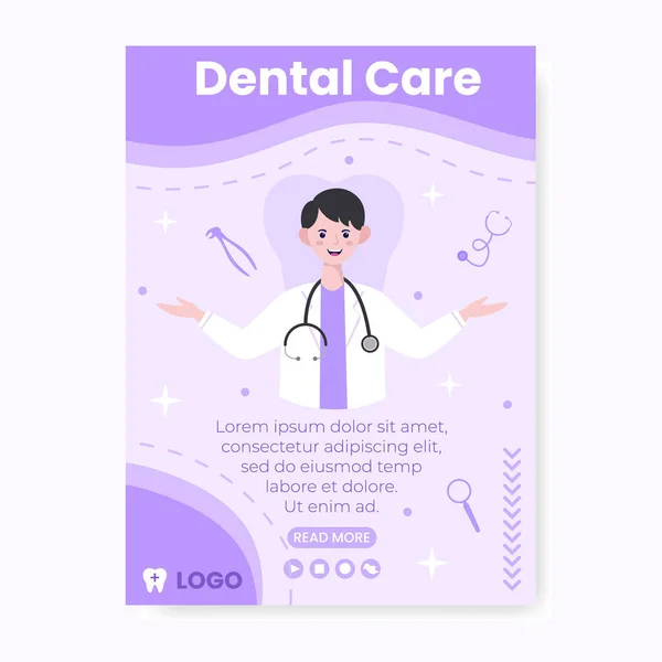 Dental Flat Design Illustration Poster Editable Square Background Suitable Social — Stock Vector