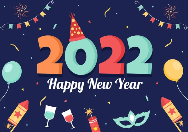 Feliz Ano Novo 2022 Modelo Ilustração Design Plano Com Fitas —  Vetores de Stock