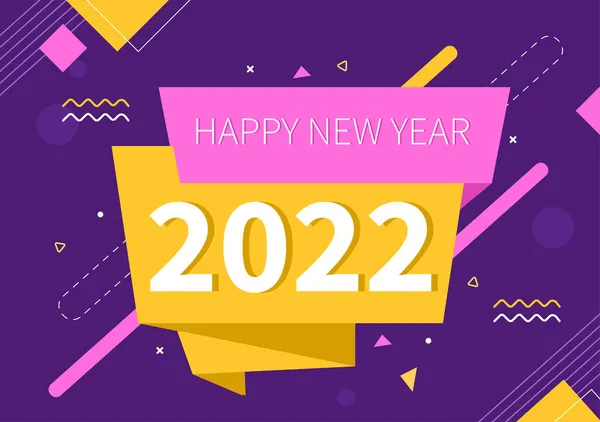 Feliz Ano Novo 2022 Modelo Ilustração Design Plano Com Fitas —  Vetores de Stock