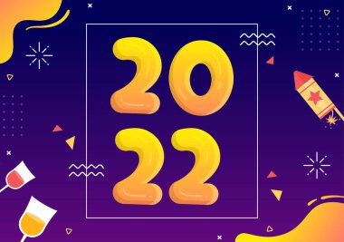 Mutlu yıllar 2022 Şablon Düz Tasarım Çizimi Kurdeleler ve Konfeti Poster, Broşür veya Sancak İçin Renkli Bir Arkaplan
