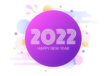 Mutlu yıllar 2022 Şablon Düz Tasarım Çizimi Kurdeleler ve Konfeti Poster, Broşür veya Sancak İçin Renkli Bir Arkaplan