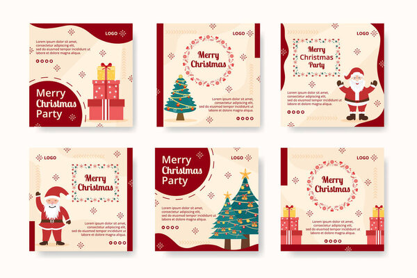 Merry Christmas Day Post Template Flat Design Illustration Editable of Square Background Suitable for Social media, Card, Greetings and Web Internet Ads