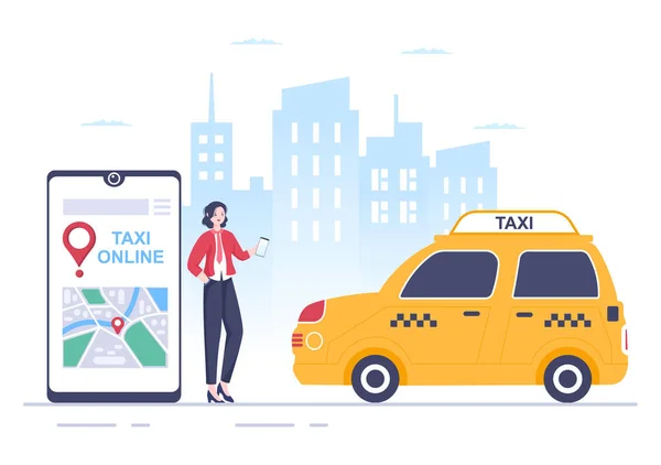 Online Taxi Booking Travel Service Flat Design Illustration Mobile App - Stok Vektor