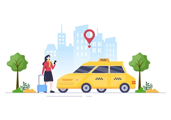 Taxi Online Booking Travel Service Flat Design Illustration Vía Mobile — Vector de stock