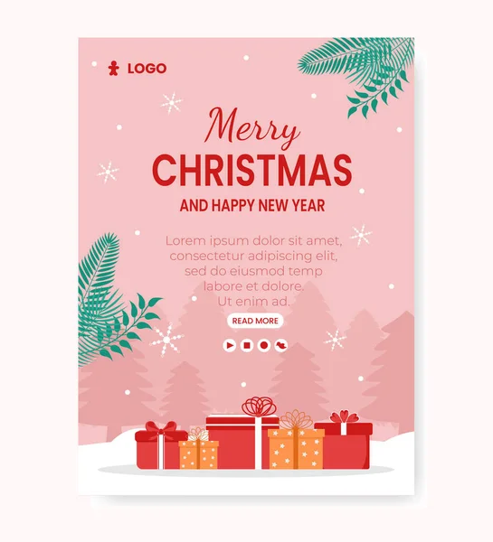 Merry Christmas Day Poster Șablon Design Plat Ilustrație Editabilă Fundal — Vector de stoc