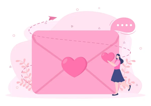 Love Letter Háttér Flat Illusztráció Üzenetek Testvériség Vagy Barátság Rózsaszín — Stock Vector