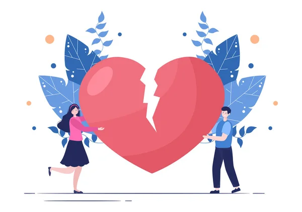Broken Heart Background Flat Illustration Parting Divorce Envelope Poster Greeting — 스톡 벡터