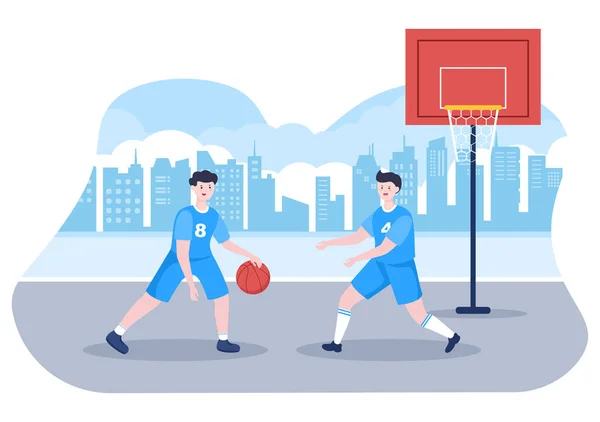 Jovem Feliz Jogando Basquete Design Plano Ilustração Vestindo Uniforme Cesta — Vetor de Stock